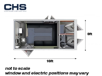 Layout drawing of a 16ft Mobile Eco Welfare Unit