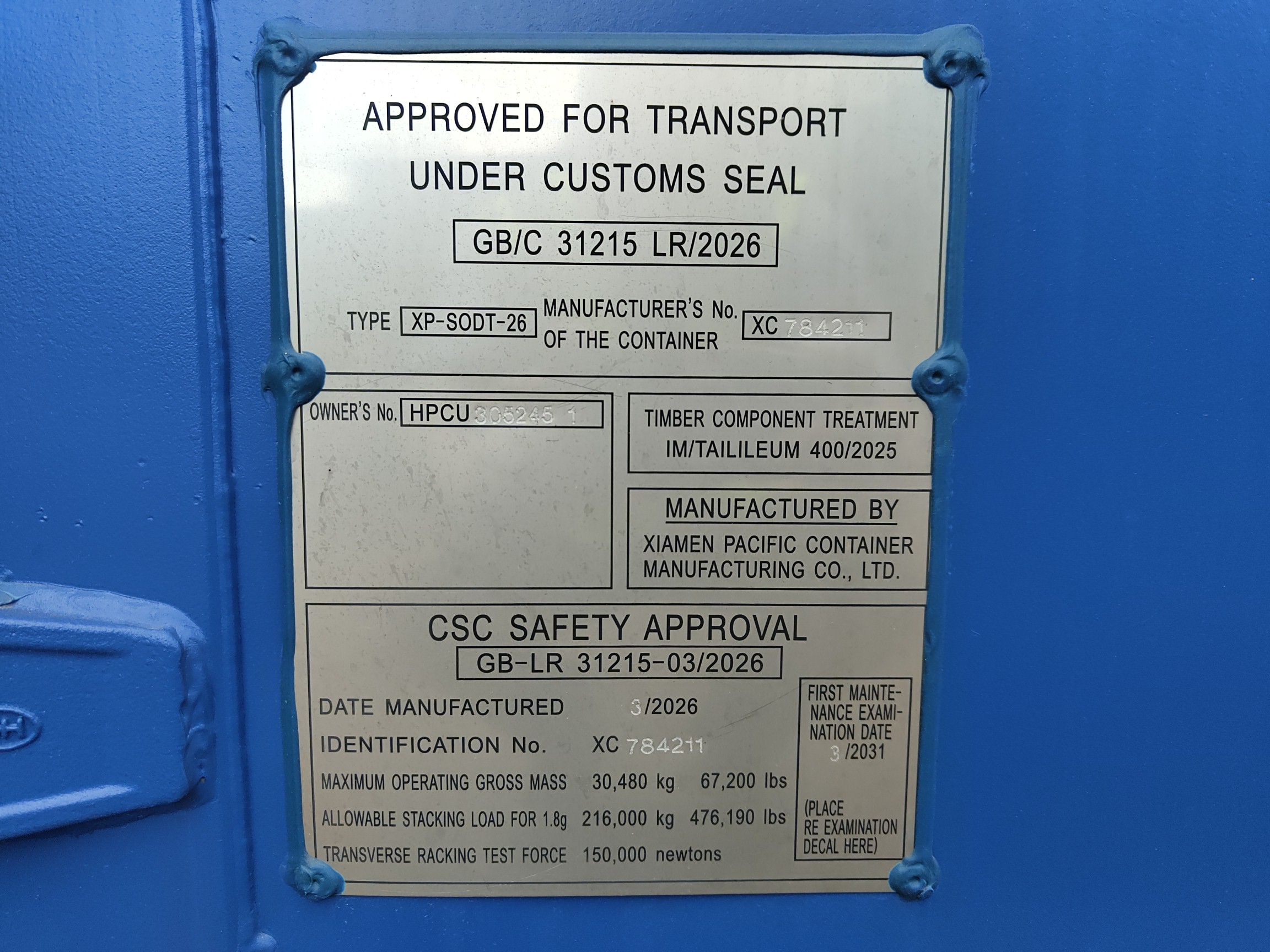 A 20 x 8ft Side Opening Container in New (One-Trip) condition, located in Glasgow (Blochairn)